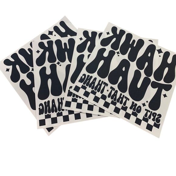 Set of 4 Hawk Tuah Spit On That Thang Black Heat Transfer Vinyl HTV for Shirts - Picture 1 of 3